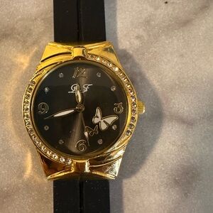 Gold and Black Women's Watch with Crystal Accents